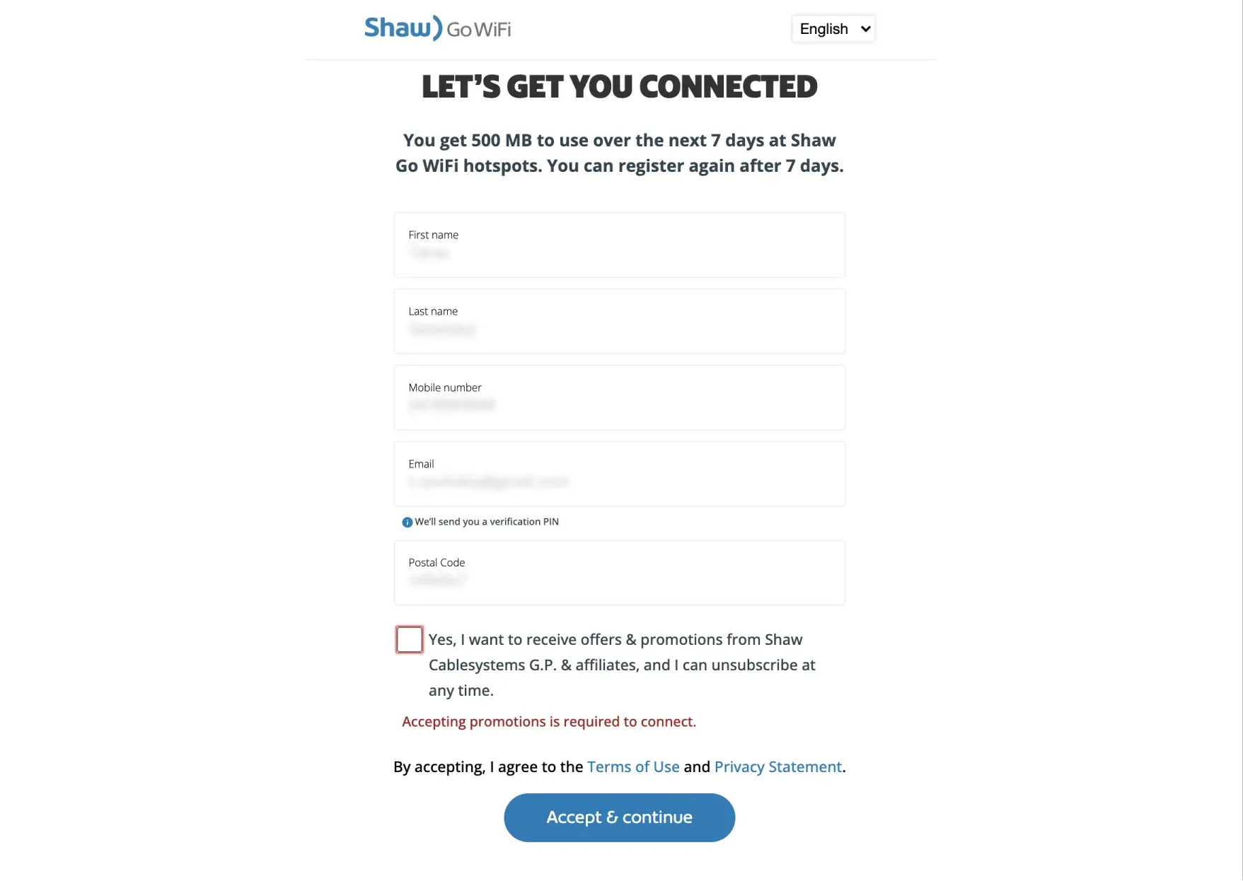 Shaw.ca go wifi sign up form