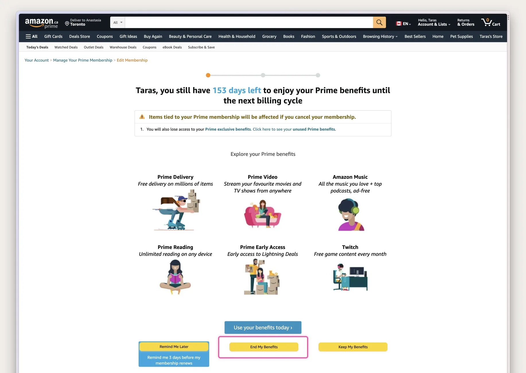 Amazon Prime benefits page