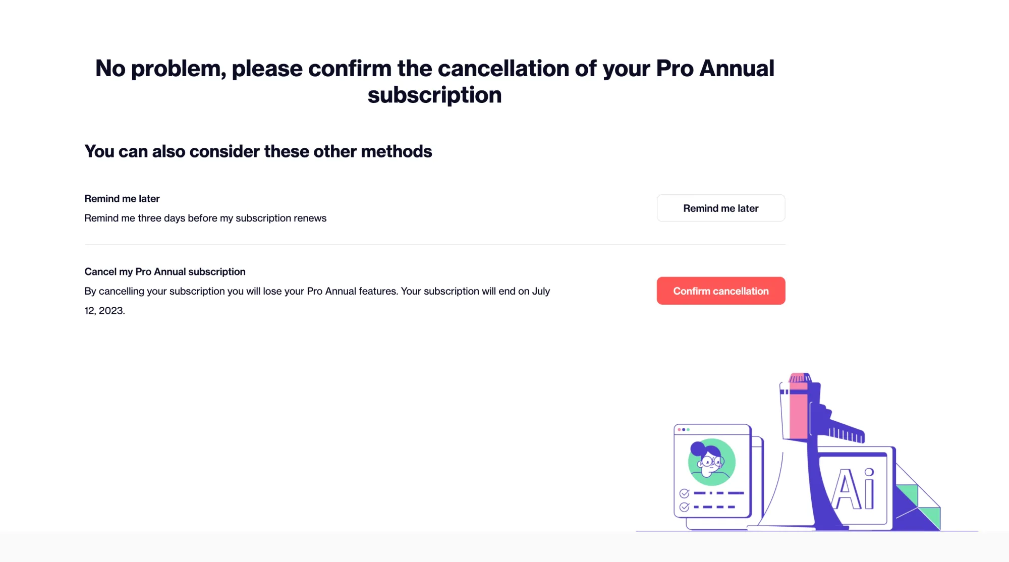 Dribbble, subscription cancellation, step 3